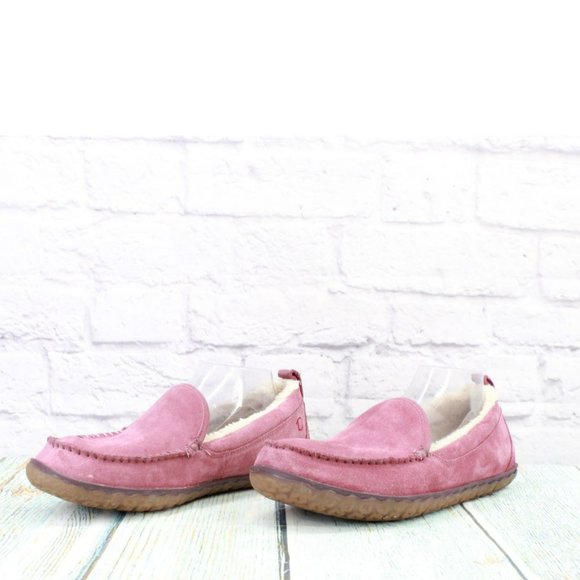 LL Bean Pink Suede Shearling Lined Mountain Moccasin Slippers Size 11 M - Picture 2 of 9